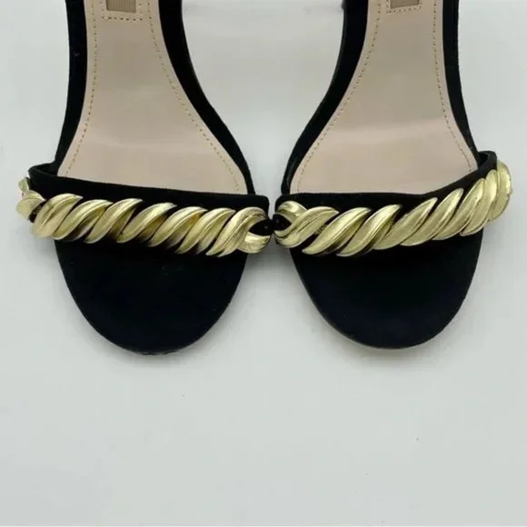 SOLD Zara Black Gold New High Heeled with Chain Sandals,  Sz 8/39 - Picture 3 of 11